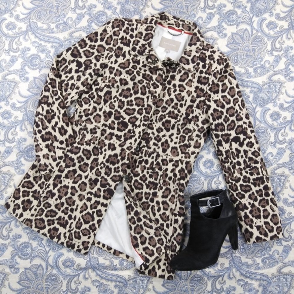 Banana Republic Leopard Print Raincoat, sz S - Picture 1 of 6